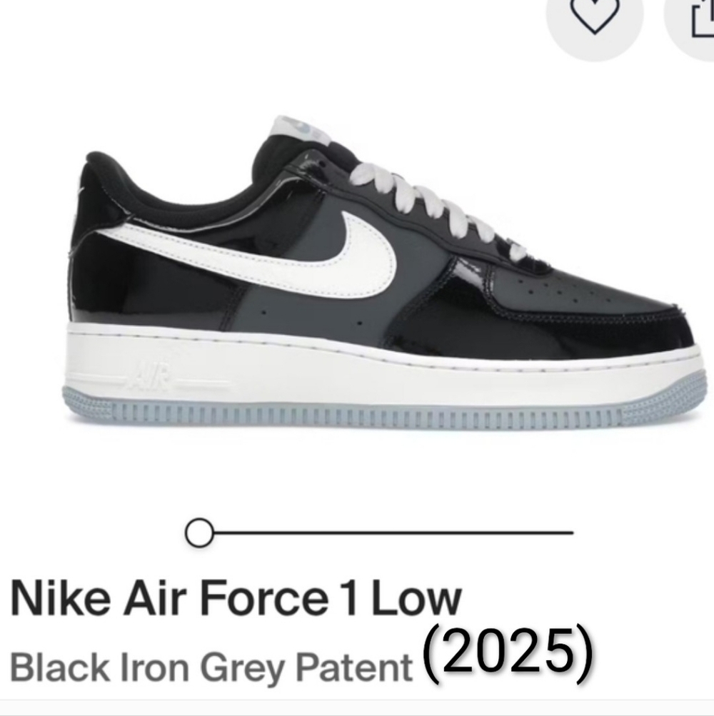 Nike Air Force 1 Low (2025) Black Iron Gray Patent Mens 10 Women 11.5 EUC OG BOX